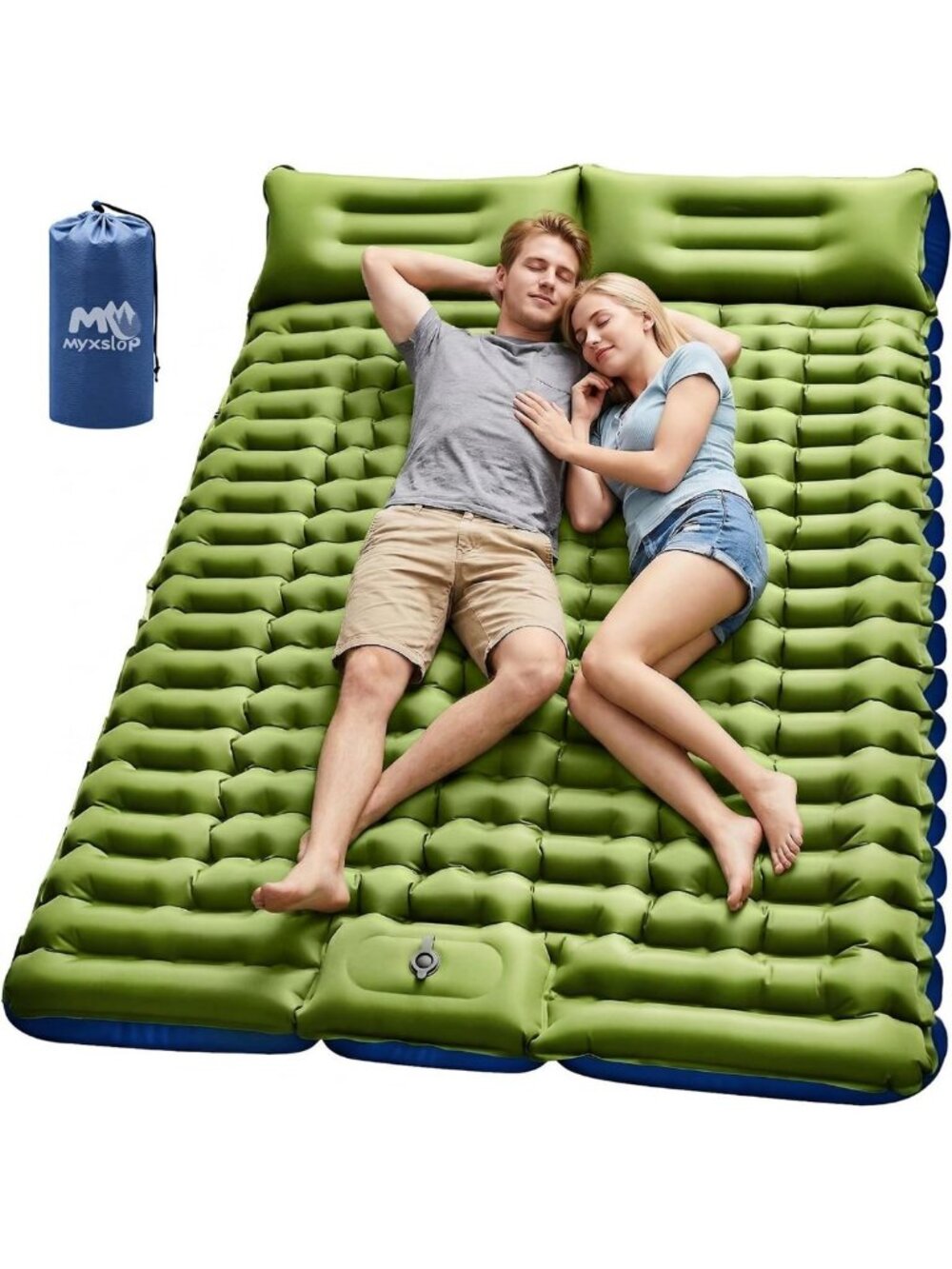 Extra-Thick 4" Double Inflatable Sleeping Pad with Pillow & Pump for Camping